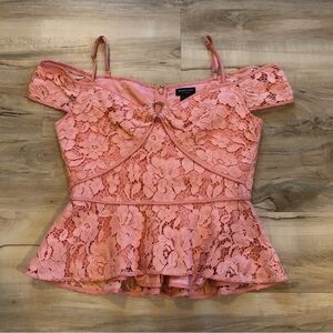 Marciano Coral Lace Peplum Blouse